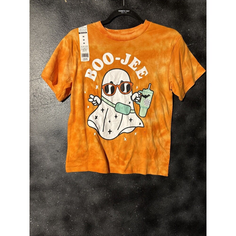 Kids M 8/10 T Shirt Orange Tie Dye Ghost Boo Jee NEW Halloween